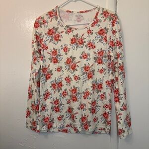 White Stag Floral Long Sleeve Top M Cream Pink Rose Cottage Core Chic